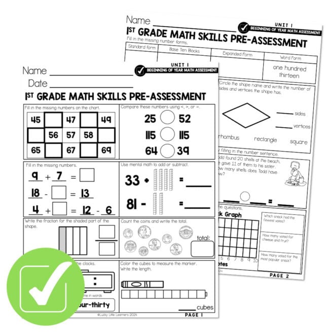 Lucky to Learn Math - 1st Grade - Unit 10 - Beginning of the Year Pre ...