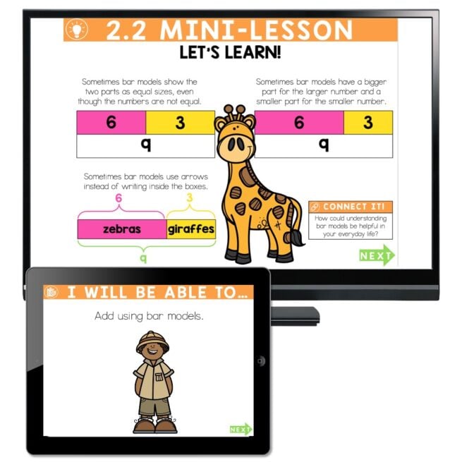 Bar Model Math Lesson Lucky to Learn Math - Add with Bar Models - Lesson 2.2 - Teaching ...