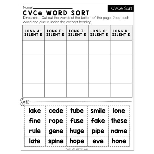 Lucky to Learn Phonics - Silent E - Long E - Mixed CVCE Word Sort ...