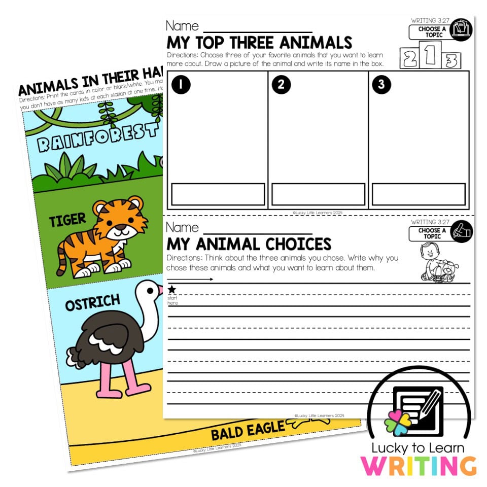 Lucky to Learn Writing - Unit 3 Informational - Writing 3.27 - Animal ...