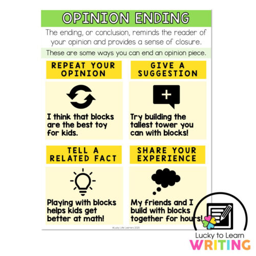 Lucky to Learn Writing - Unit 4 Opinion - Anchor Chart - Opinion Ending ...
