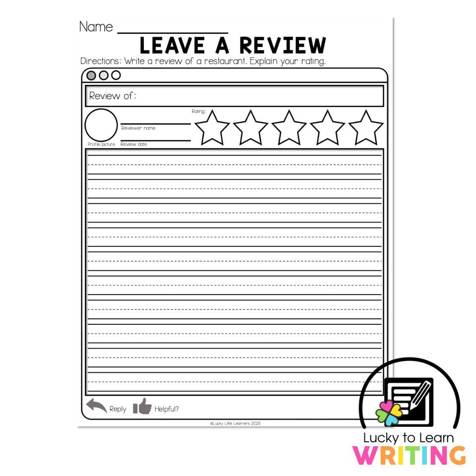 Lucky to Learn Writing - Unit 4 Opinion - Week 1 – Leave a Review ...