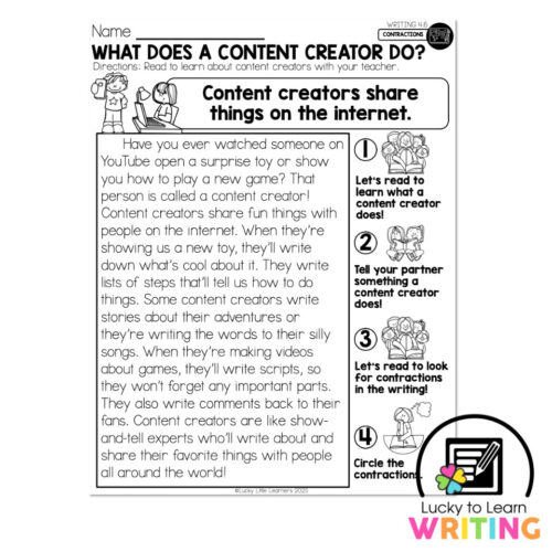 Lucky to Learn Writing - Unit 4 Opinion - Writing 4.6 - Contractions ...
