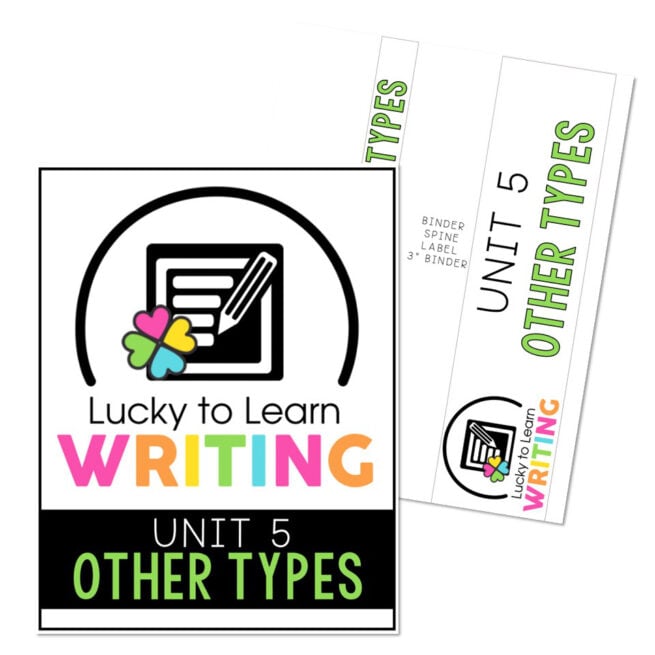 Lucky to Learn Writing - Unit 5 Other Types of Writing - Binder Cover ...