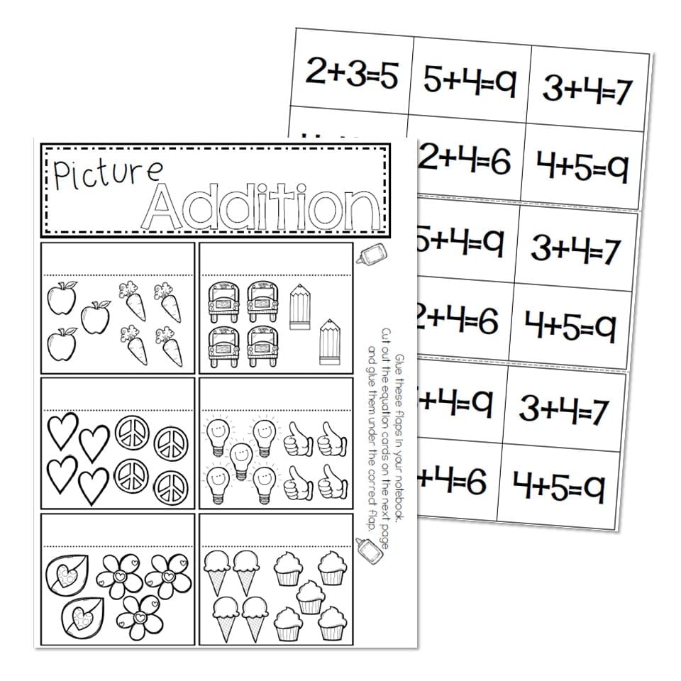 Math Interactive Notebook - Picture Addition - Lucky Little Learners