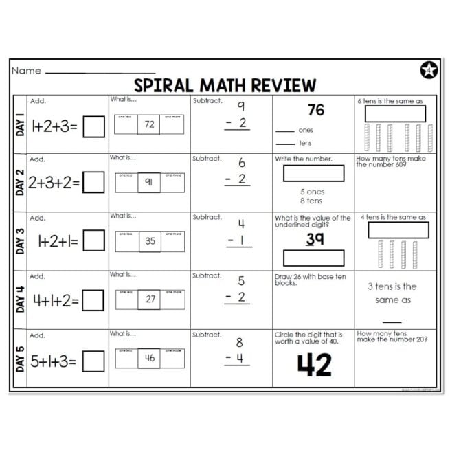 2nd Grade Spiral Math - Week 4 - Below - Lucky Little Learners