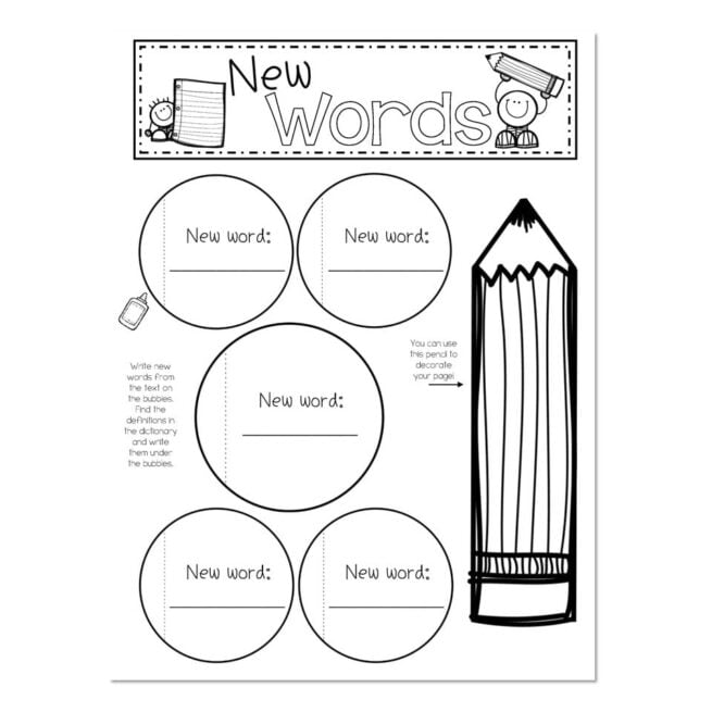 Reading Interactive Notebook - New Words - Lucky Little Learners