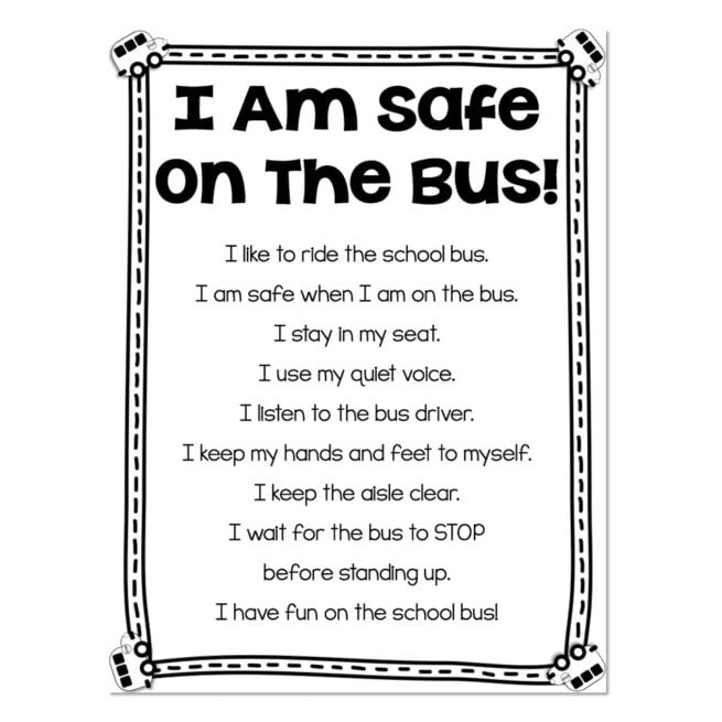 School Bus Safety - I Am Safe on the Bus - One Page - Lucky Little Learners