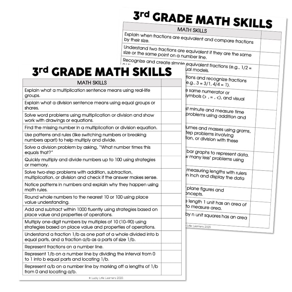 Skills Checklist - 3rd Grade - Math - Lucky Little Learners