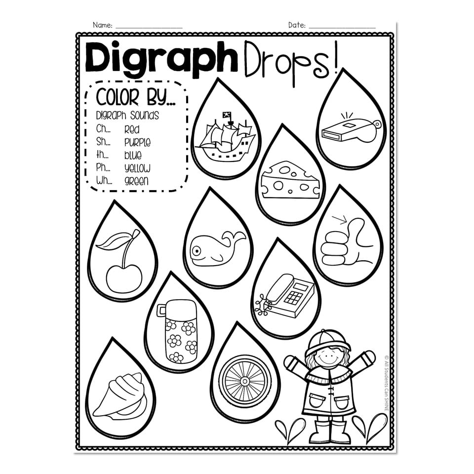 Spring Literacy Printables - Digraph Drops - Lucky Little Learners
