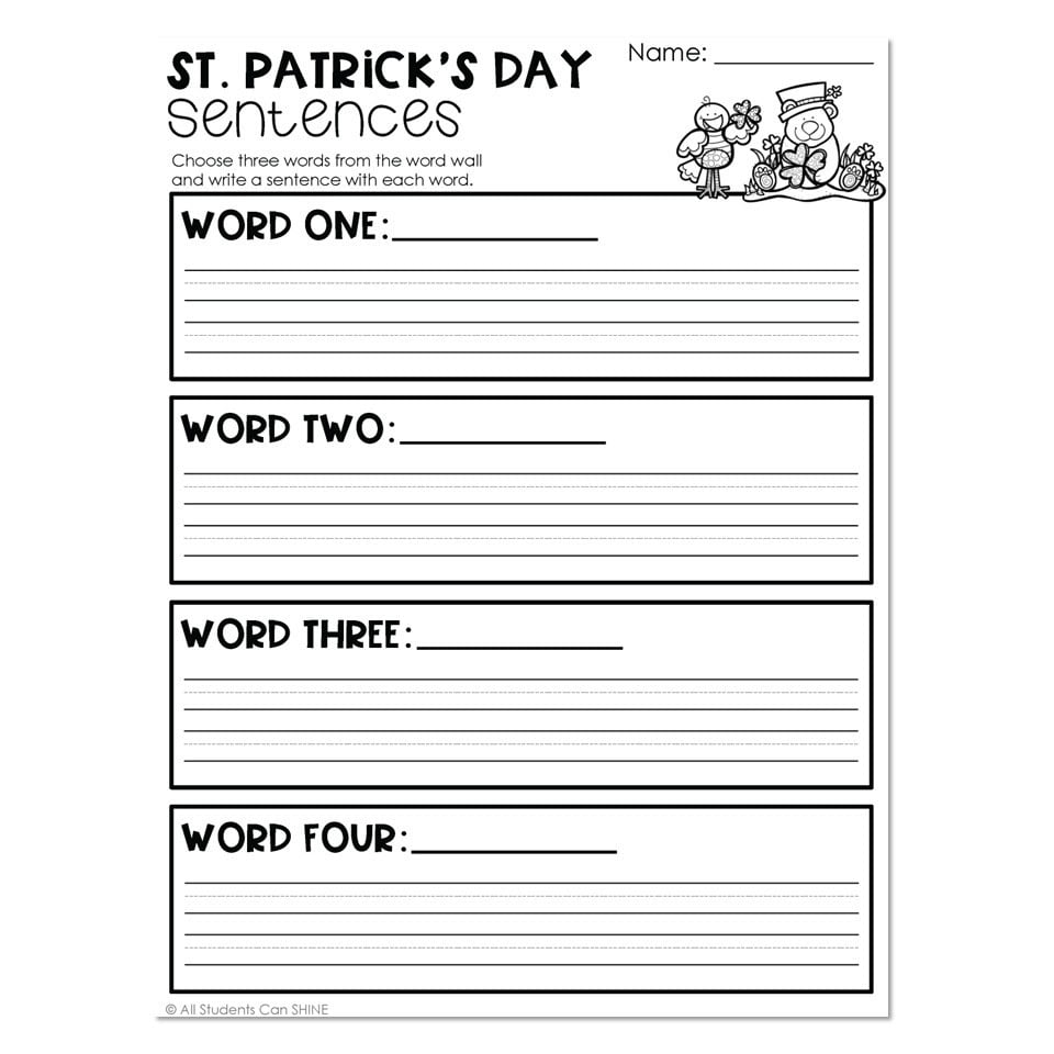 St Patrick's Day - Sentence Writing - Lucky Little Learners