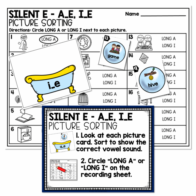 1st Grade Phonics Center - Long A and Long I - Lucky Little Learners