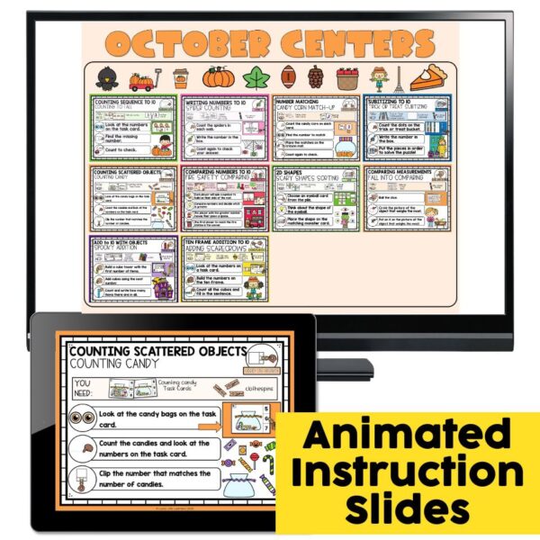 Kindergarten Math Centers - October - Animated Instruction Slides ...