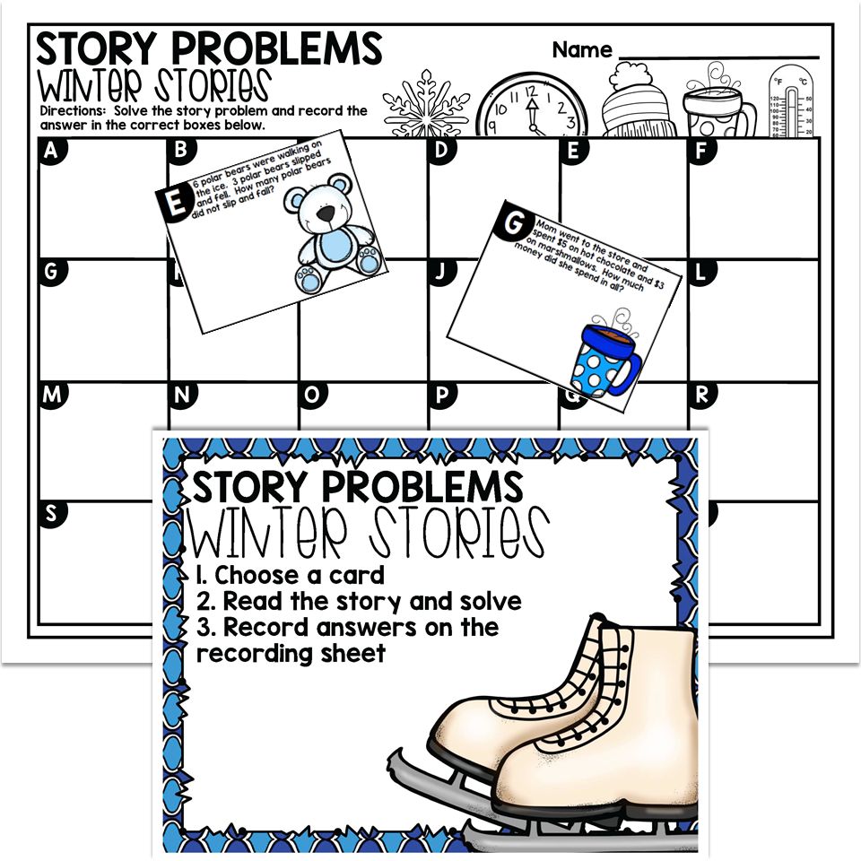 1st Grade January Math Center - Story Problems - Lucky Little Learners