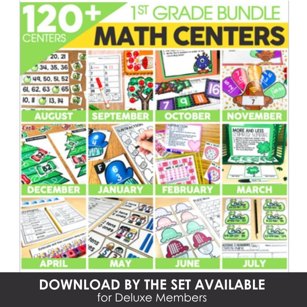 120+ math centers bundle for 1st grade, educational resources for early learners, back-to-school math activities, printable math centers for kindergarten to grade 1, teaching math skills.