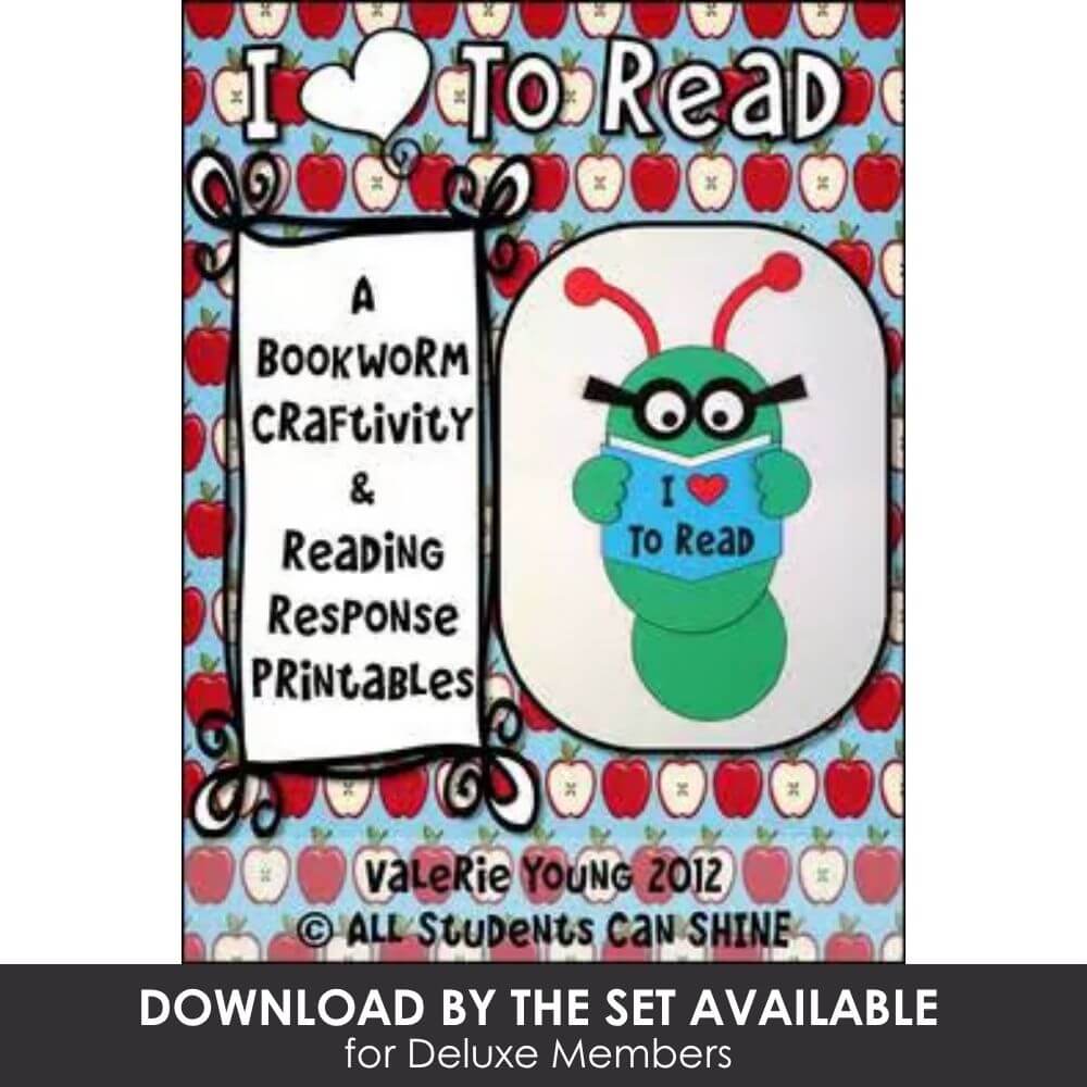 Cute bookworm holding a reading sign, educational reading activity printable, kids literacy, classroom reading craft, early childhood reading resource.