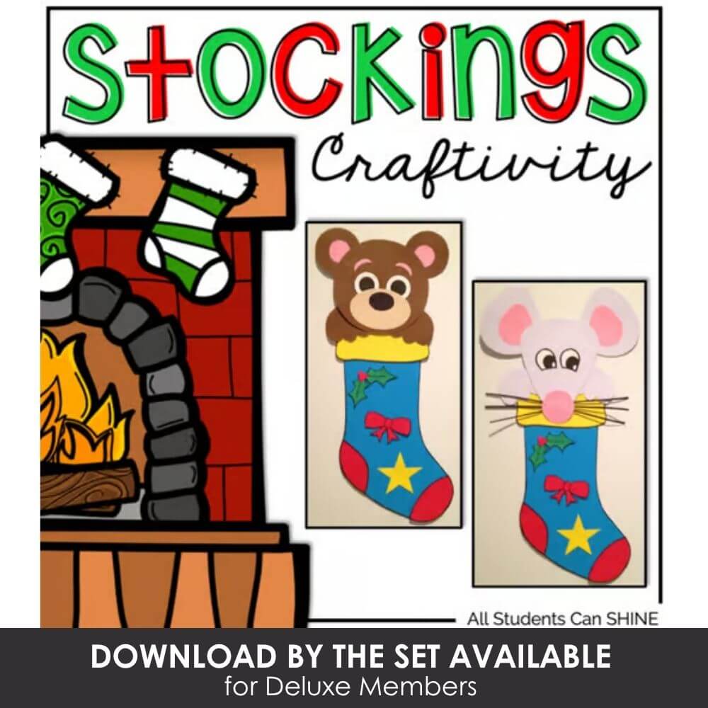 Christmas stocking craft for kids featuring animal designs, holiday STEM activities, and festive decor for classroom and homeschool Christmas celebrations.