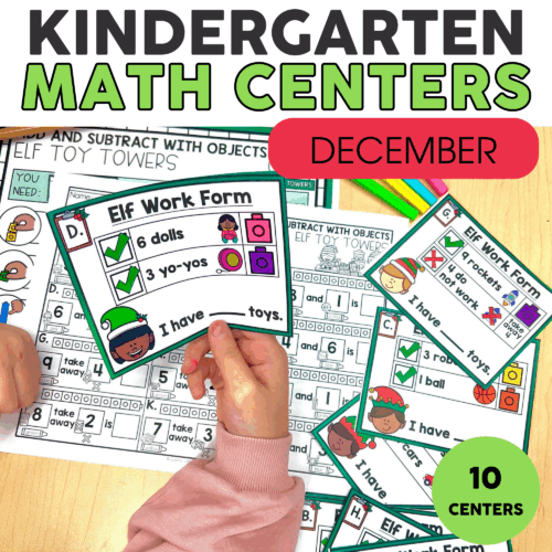 Colorful kindergarten Christmas math centers for December, holiday-themed math activities for preschool, Christmas learning games, and festive early childhood education resources.