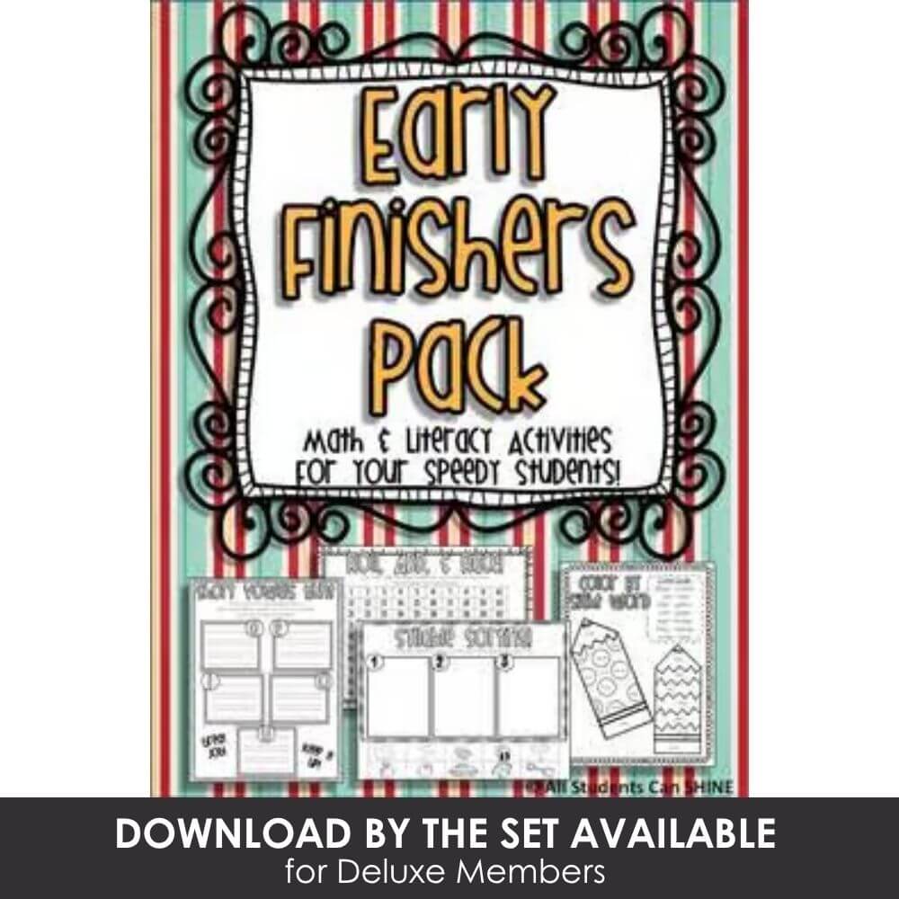 Early finishers pack with math and literacy activities for kindergarten and elementary students.