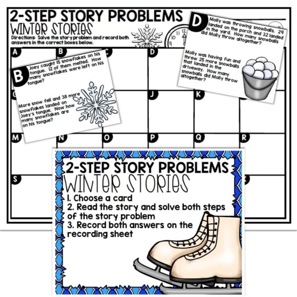 Editable 2nd Grade January Math Center - 2-Step Story Problems - Winter ...