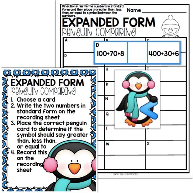 Editable 2nd Grade January Math Center - Expanded Form - Penguin ...