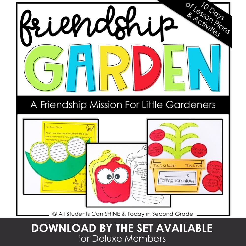 Colorful friendship garden lesson plans, activities, and printables for early childhood education, preschool, and kindergarten classroom friendship themes.