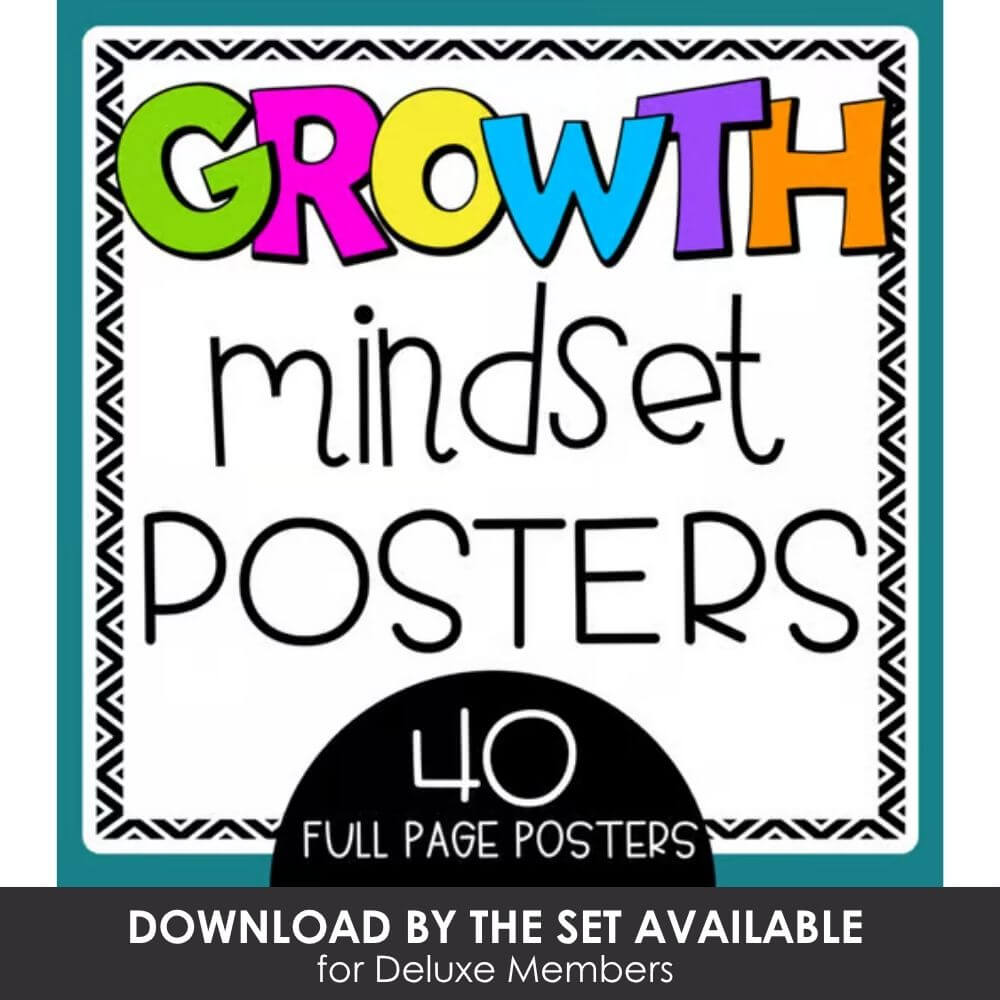 Colorful growth mindset posters for classroom motivation and positive reinforcement, includes 40 full-page printable posters for early learners and teachers.