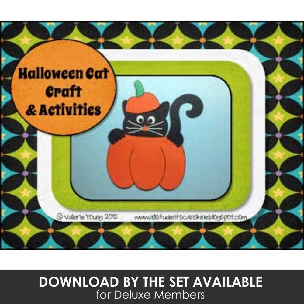 Festive Halloween cat craft with pumpkin and activities for young children.