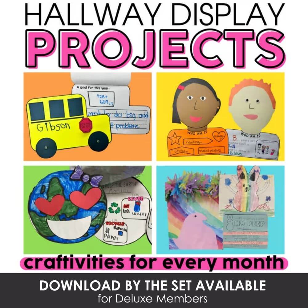 Colorful hallway display projects for elementary classrooms, creative student crafts, monthly activity ideas, and visual learning tools for teachers and students.