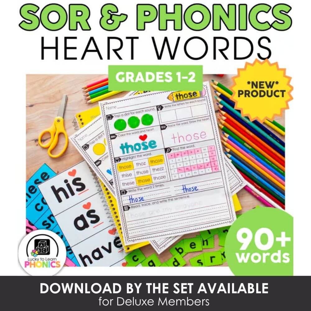 Heart words phonics activity for grades 1-2, focusing on SOR & PHONICS, detailed printable worksheets, and engaging exercises for early literacy development in young learners.
