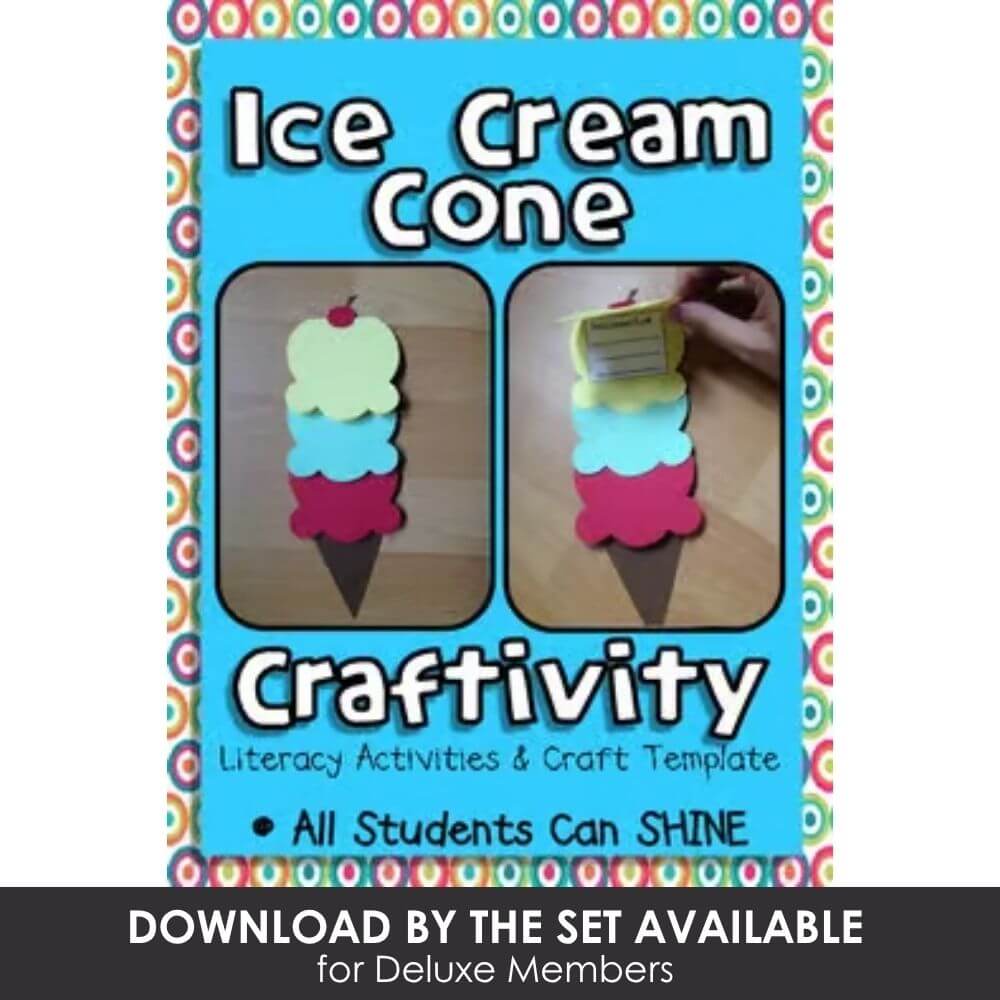 Colorful ice cream cone craft activity for preschool literacy and craft skill development. Fun educational DIY craft template for early learners.
