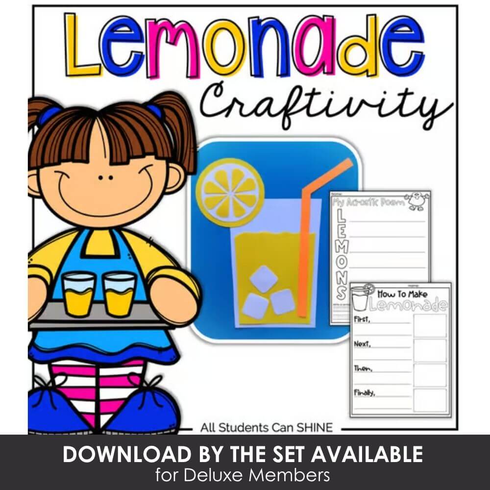 Colorful lemonade crafting activity for elementary students, includes fun drink making ideas, instructional posters, and printable templates for classroom decor and lessons.