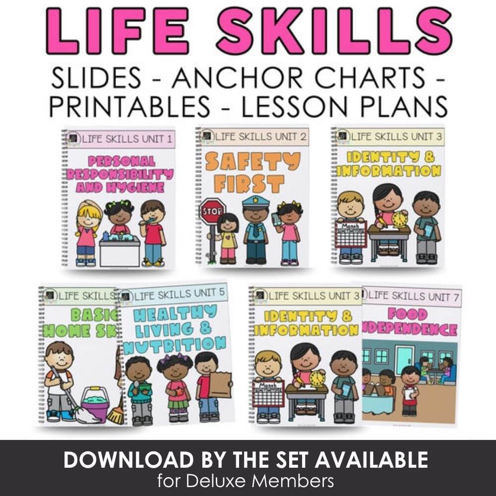 Engaging life skills lesson plans, printable posters, and anchor charts for personal responsibility, safety, health, and independence to support elementary classroom learning.