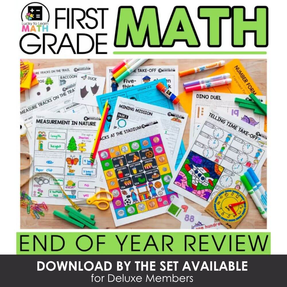 Interactive First Grade Math End of Year Review Worksheets with printable activities and engaging learning tools for classroom and homeschooling.