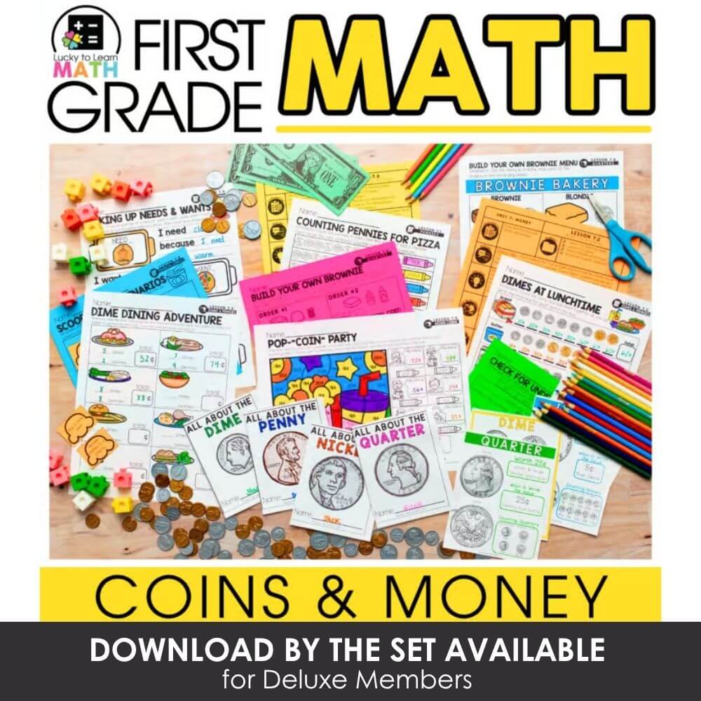 Coins and money-themed first grade math activities for kids, including counting, sorting, and identifying coins, perfect for preschool and elementary classroom learning.