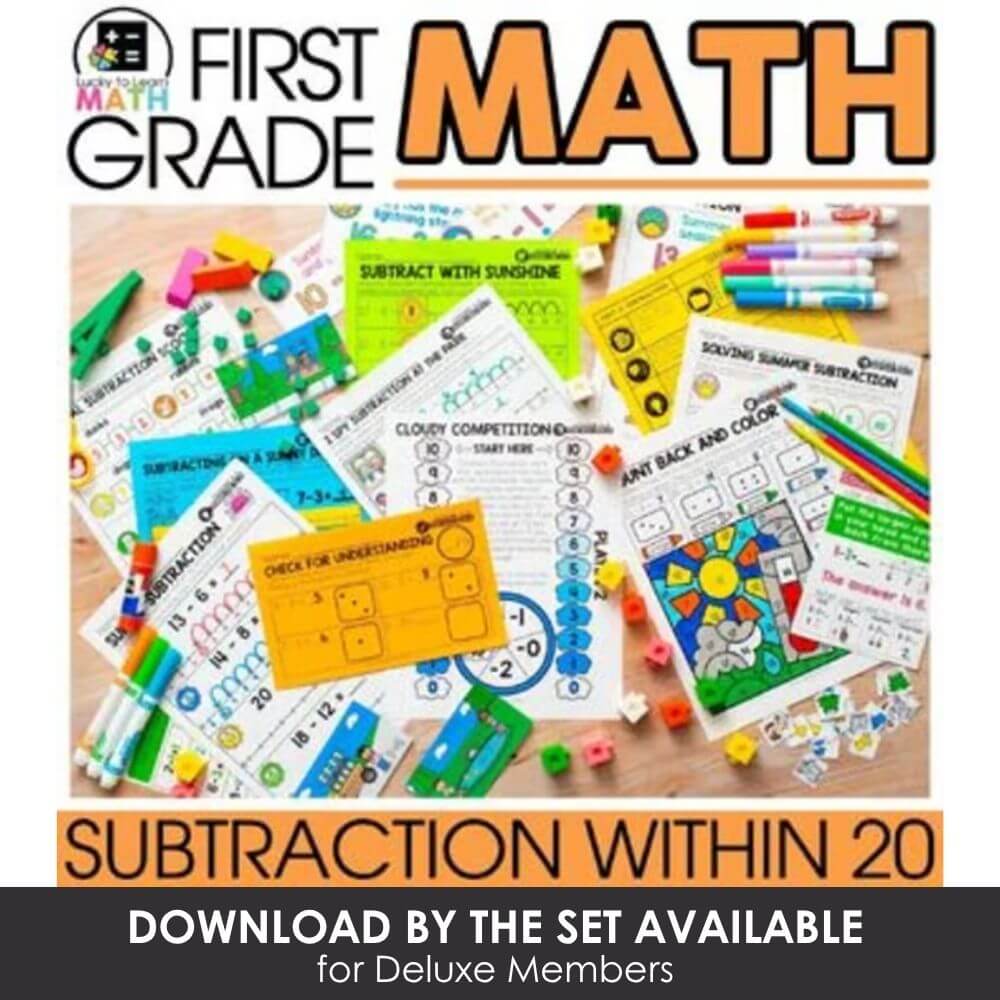 Subtraction math activities for first grade, educational worksheets, and games focusing on subtraction within 20 to enhance early math skills.