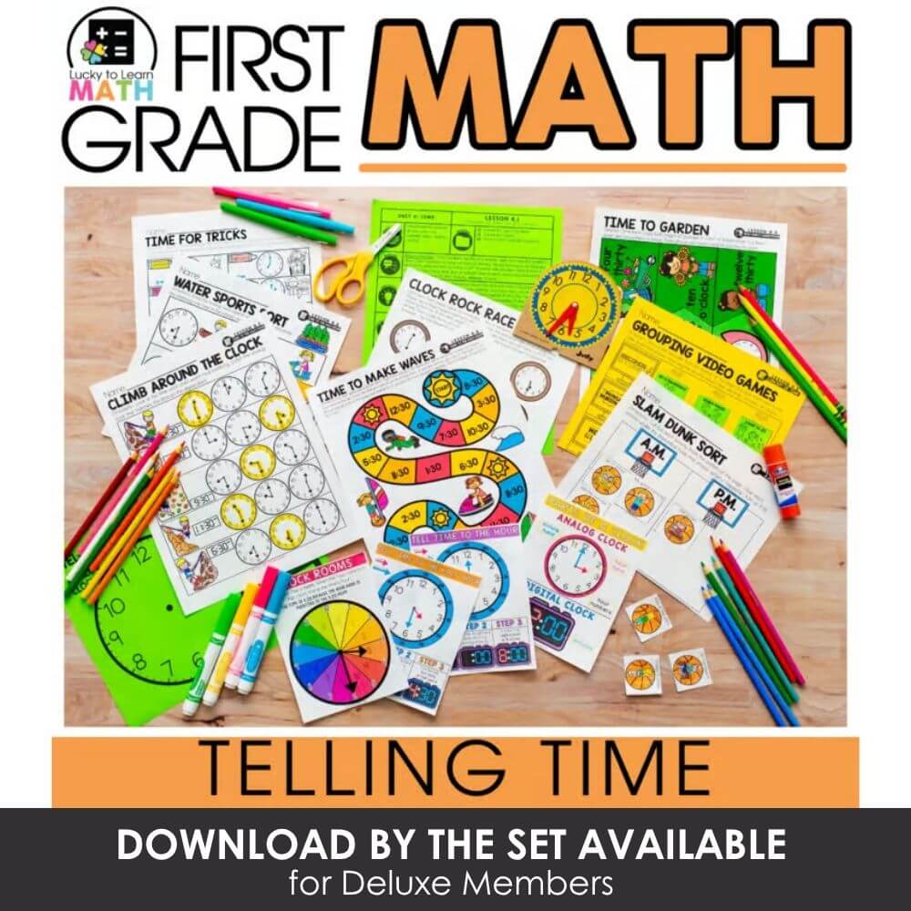 Interactive first grade math activities for teaching time and telling time skills. Engaging worksheets, games, and clock visuals for young learners. Perfect for elementary math education.