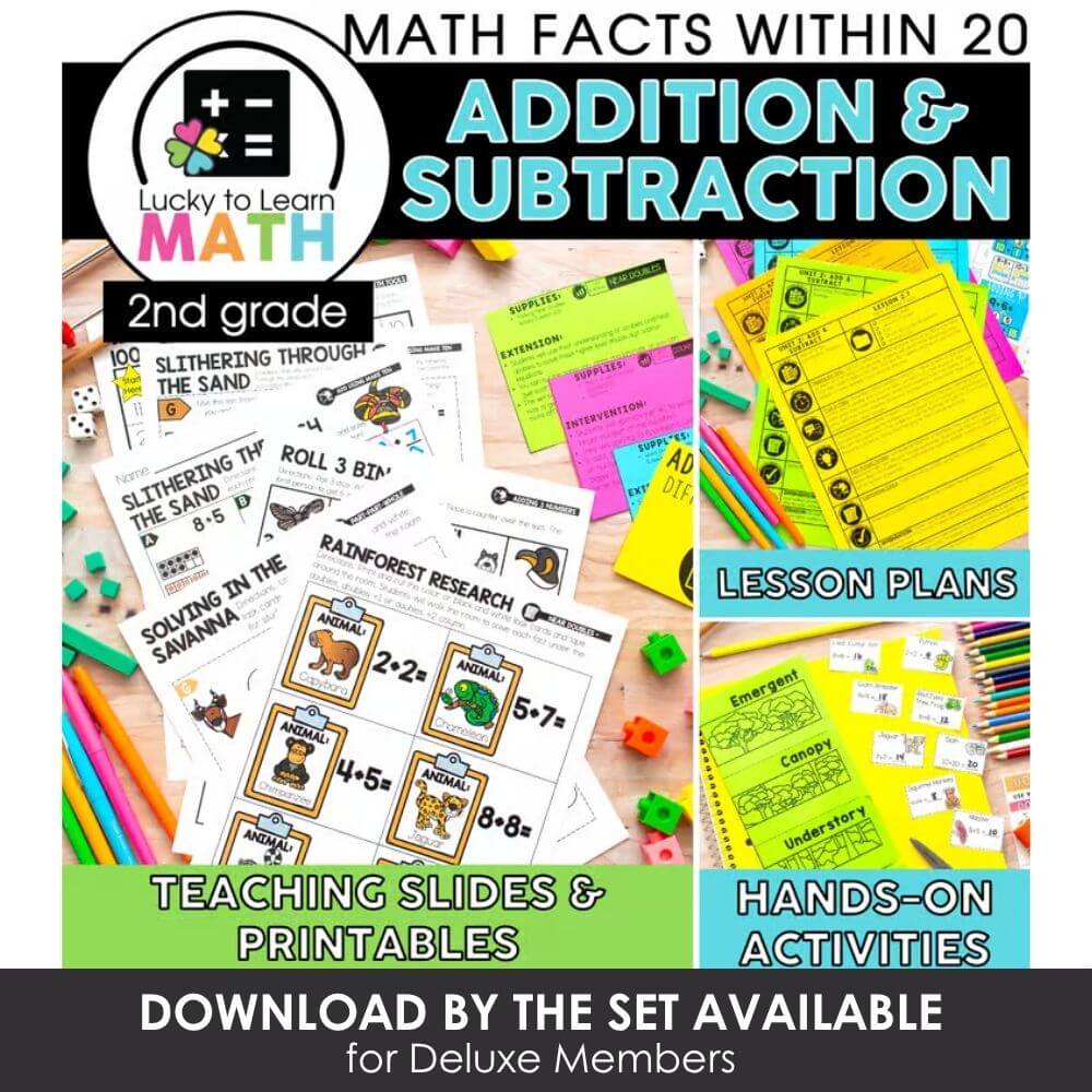 Addition and subtraction math worksheets for 2nd grade, teaching math facts within 20, printable teaching slides, lesson plans, hands-on activities, and engaging classroom resources.