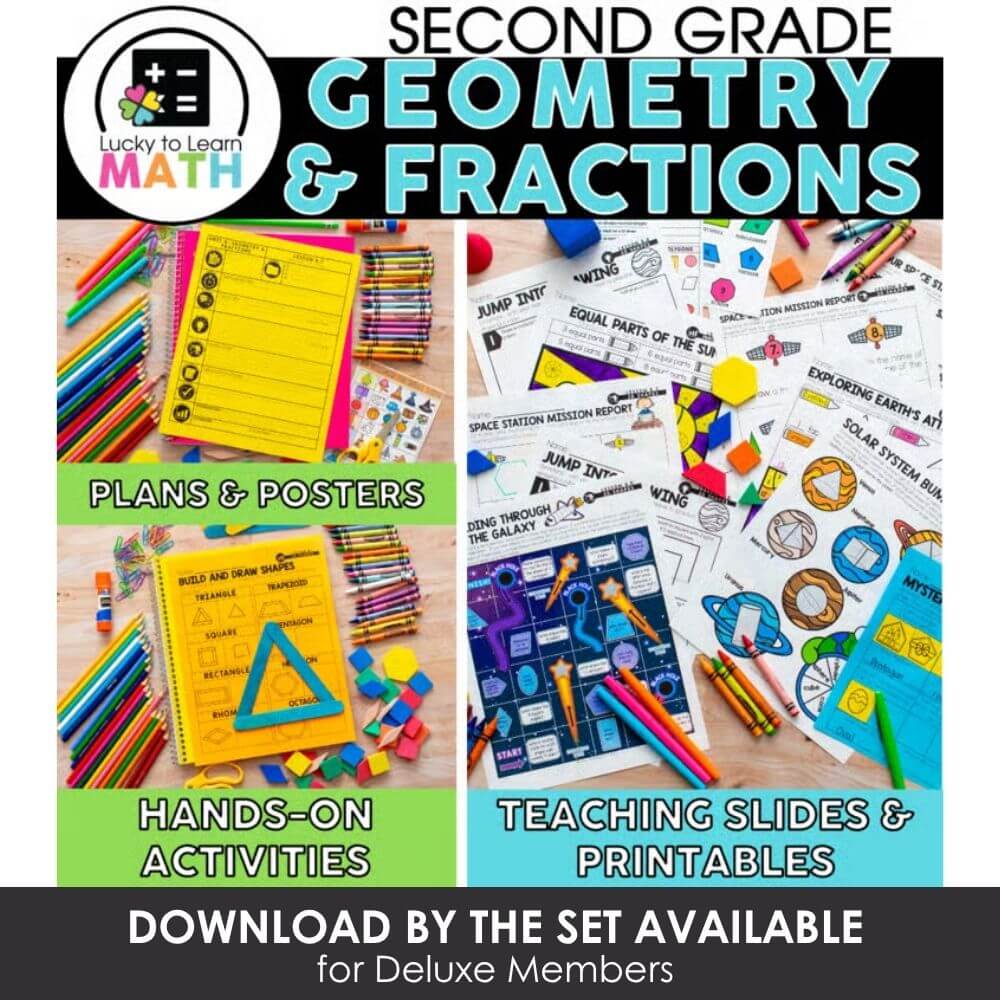 Second grade geometry and fractions teaching resources, printable plans, activities, and posters for engaging math lessons, perfect for elementary educators.