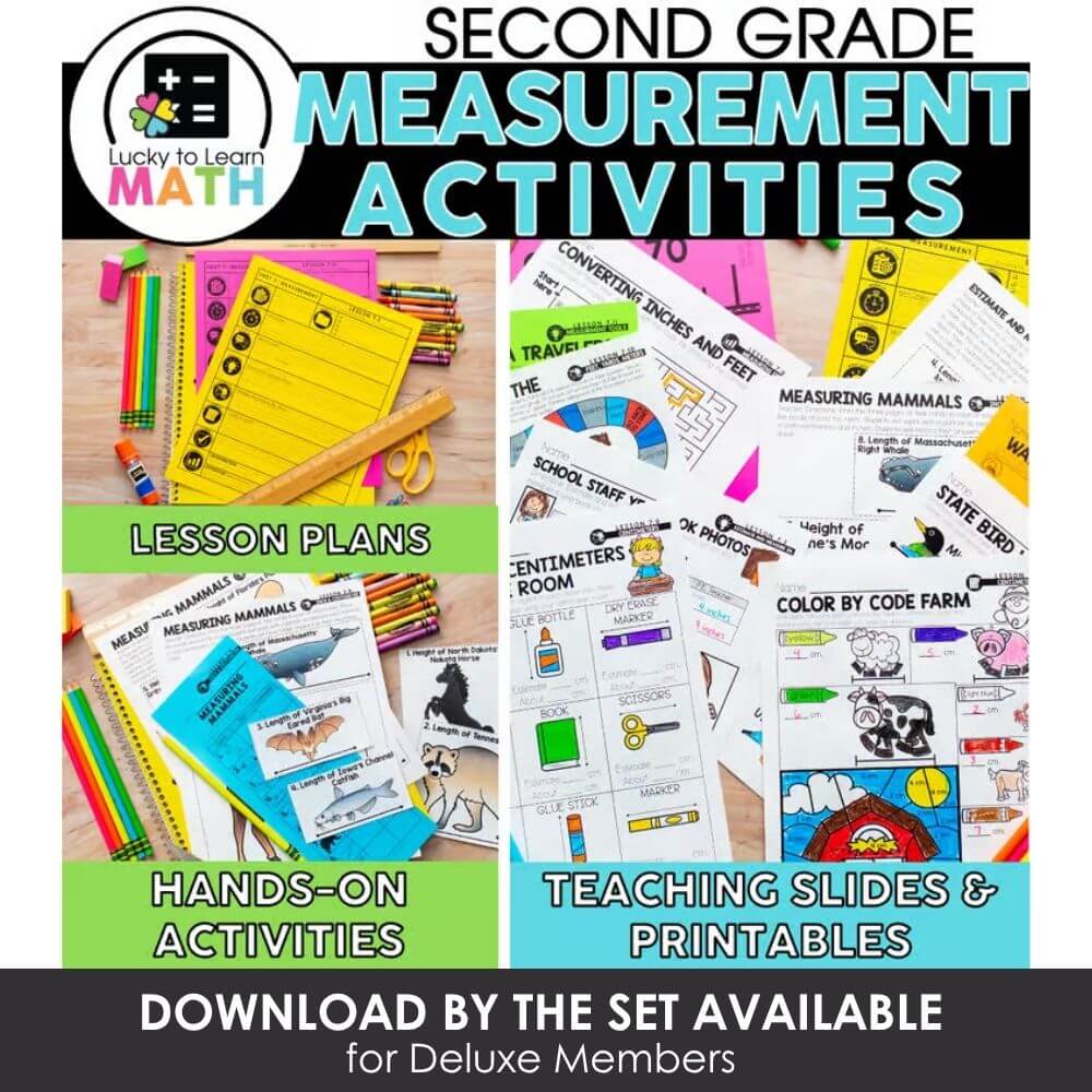 Second grade measurement activities for educational math lesson plans, printable worksheets, hands-on activities, and teaching slides for classroom learning.