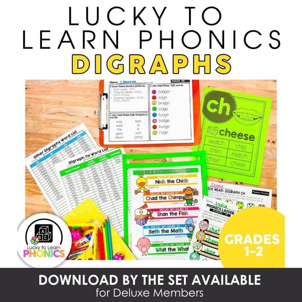 Interactive phonics digraphs learning activities for grades 1-2, focusing on ch and other digraphs, perfect for early literacy and reading comprehension skills.