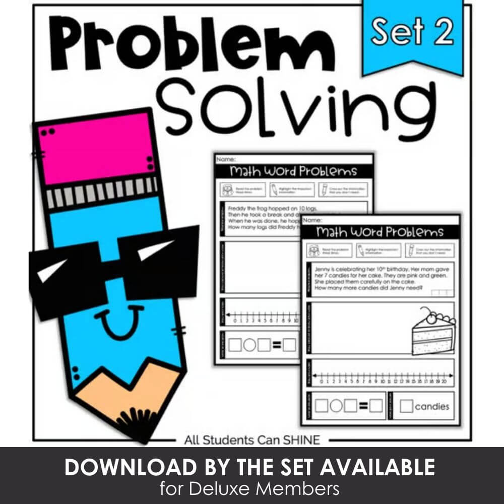 Problem solving activities for early elementary math skills and word problems for skills practice.