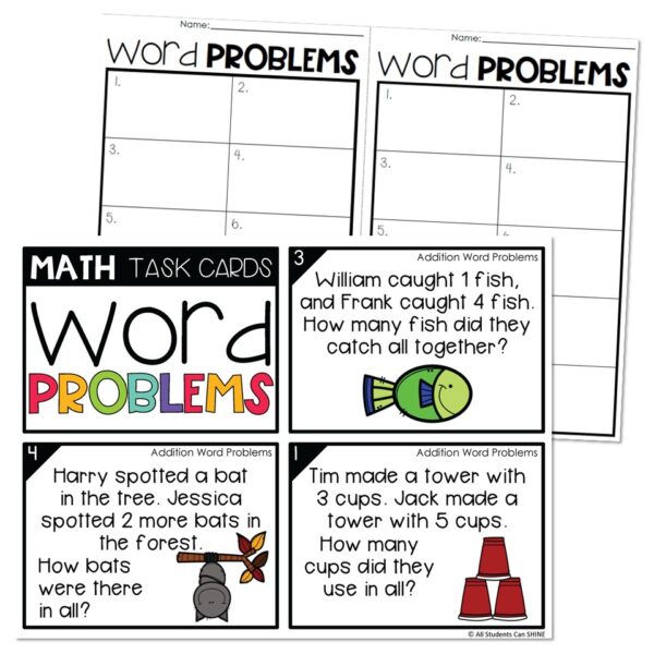 Math Task Cards - Addition - Word Problems - Lucky Little Learners