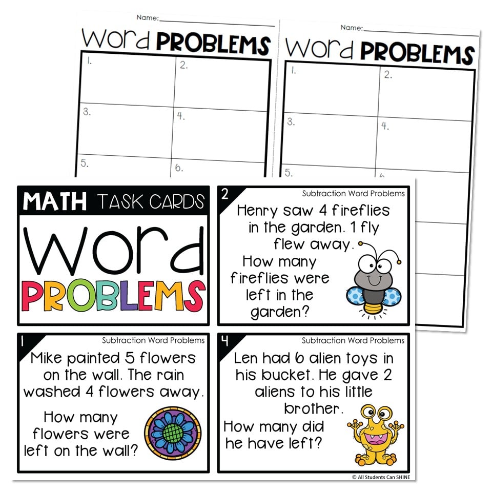 Math Task Cards - Subtraction - Word Problems - Lucky Little Learners