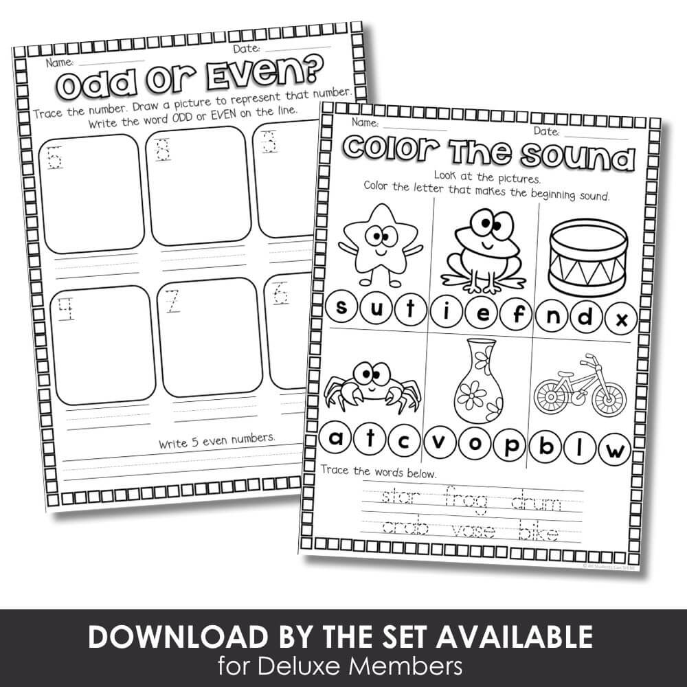 Color the beginning sounds and odd or even numbers printable worksheets for preschool and kindergarten students. Engage children in fun phonics and number activities.