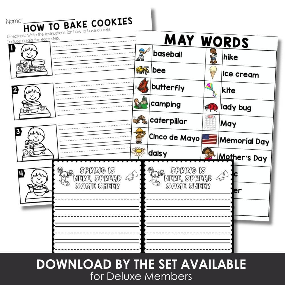 Colorful educational worksheets for preschool and kindergarten, including sight word practice and spring-themed activities from Lucky Little Learners.