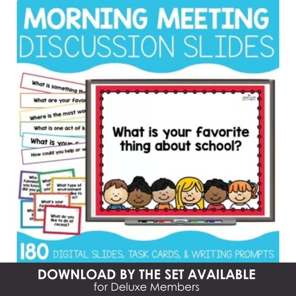 Interactive morning meeting discussion slides for elementary classrooms to promote student engagement and social-emotional learning.