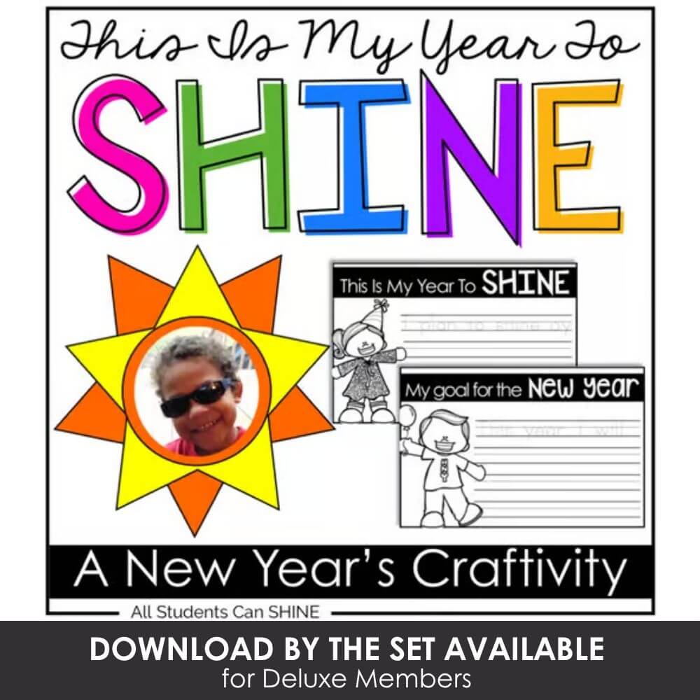 Bright colorful "This Is My Year To Shine" student craftivity for New Year's resolution and goal setting, perfect for classroom activities.
