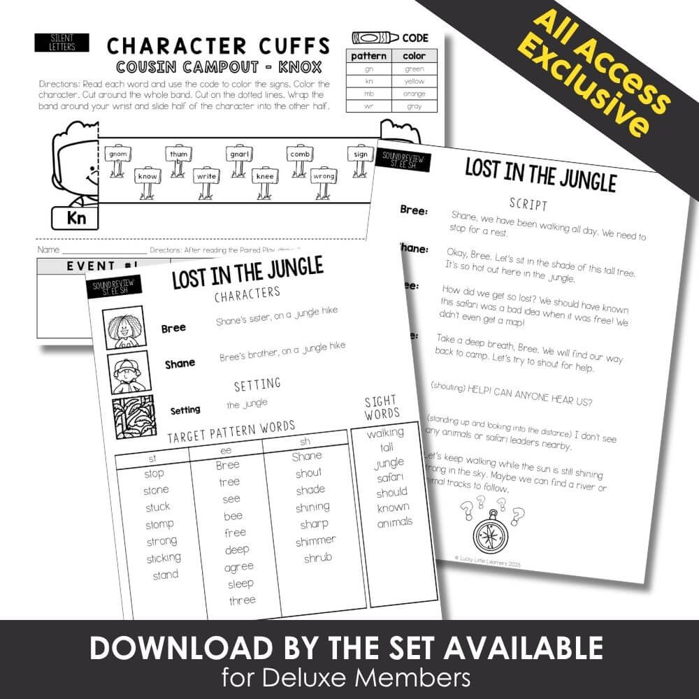Fun character cuff activity with Jungle theme, sight words, and target pattern words for early learning reading skills. Perfect for preschool and kindergarten students.
