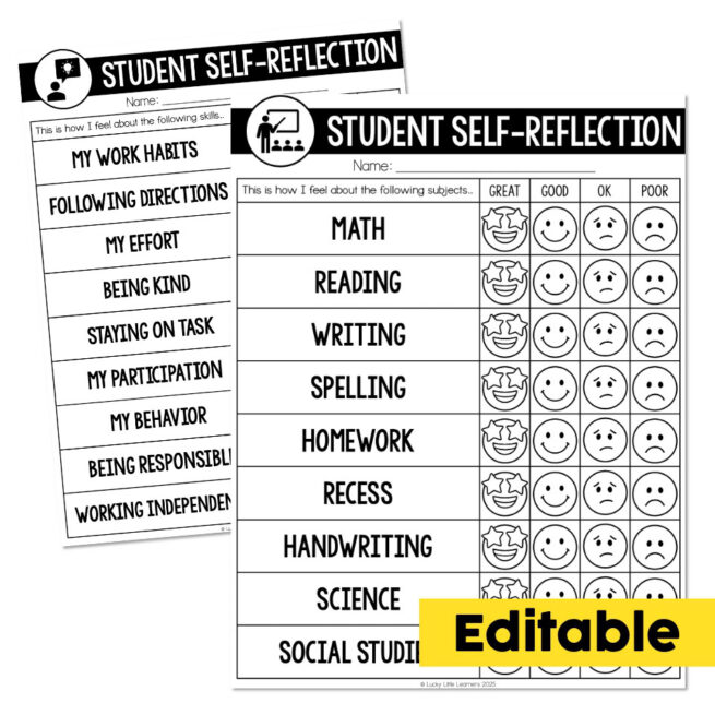 Parent Teacher Conference Forms - Student Self-Reflection Editable ...
